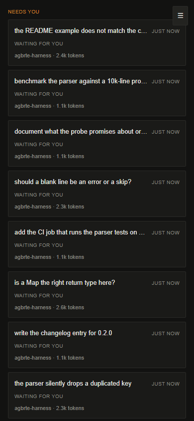 The same dashboard at phone width, one pane at a time